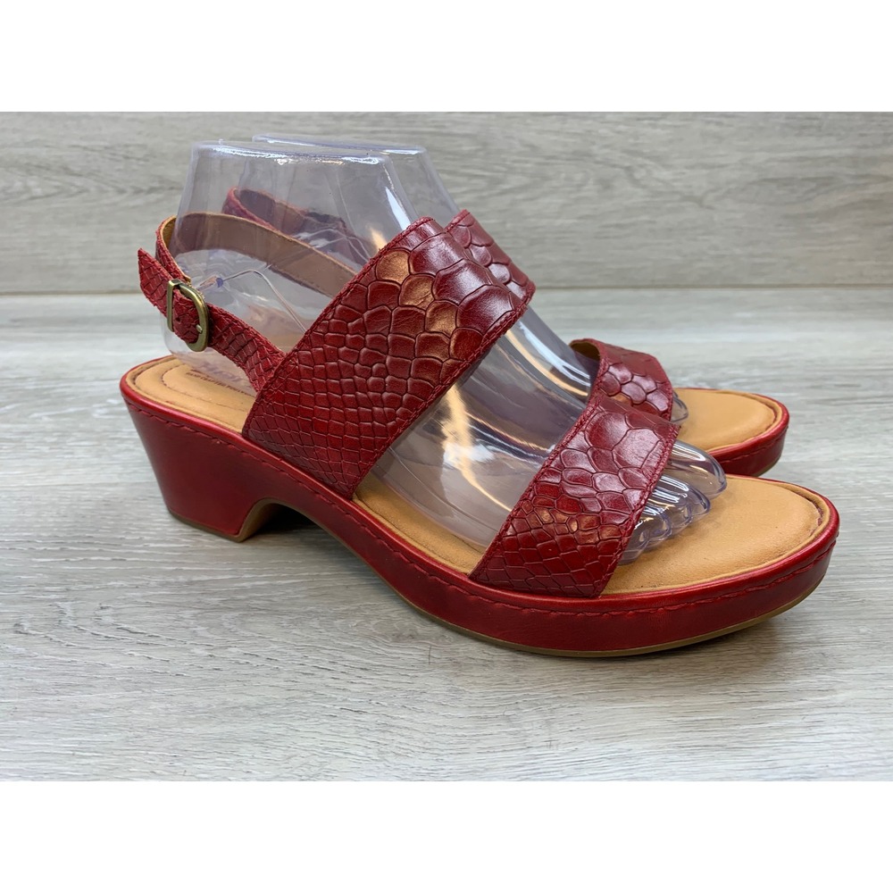 Born Red Snakeskin Embossed Leather Wedge Women's 8.5 Casual Comfort Shoes